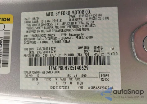 2024 Ford Mustang Ecoboost Premium z USA, uszkodzony, nr VIN 1FAGP8UH2R5140629